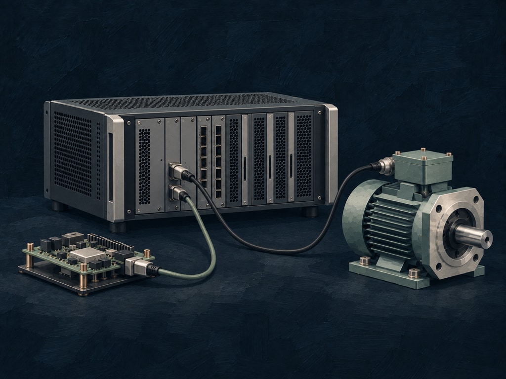 Conceptual illustration of a test chassis connected to a controller board and motor